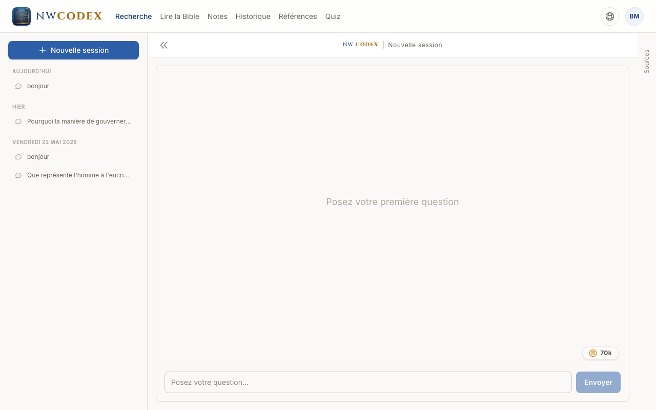 Espace de discussion avec l'assistant - NW Codex